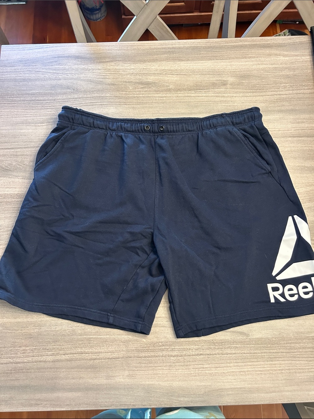 Reebok Men's Dark Blue Athletic Shorts with White Logo